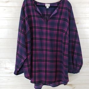Ava&Viv 4X Purple Plaid Slit Front Top